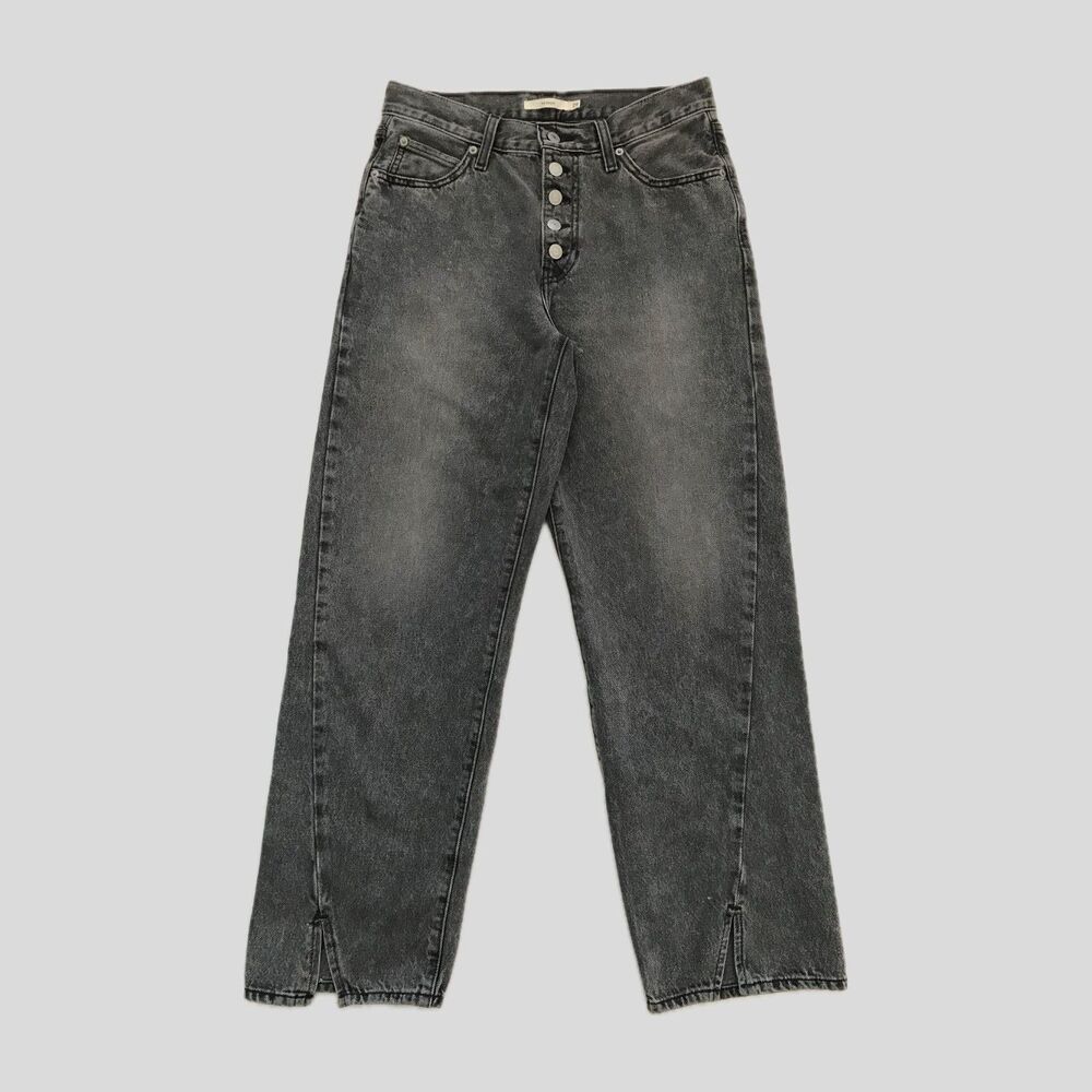 Levi’s Faded Gray Black 94 Baggy Button Fly Twisted Slit Hem Jeans Women's 29